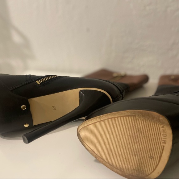 Michael Kors Stockard Two Tone Black Mocha/Brown Leather Platform Heel Boots 6M - Picture 13 of 14